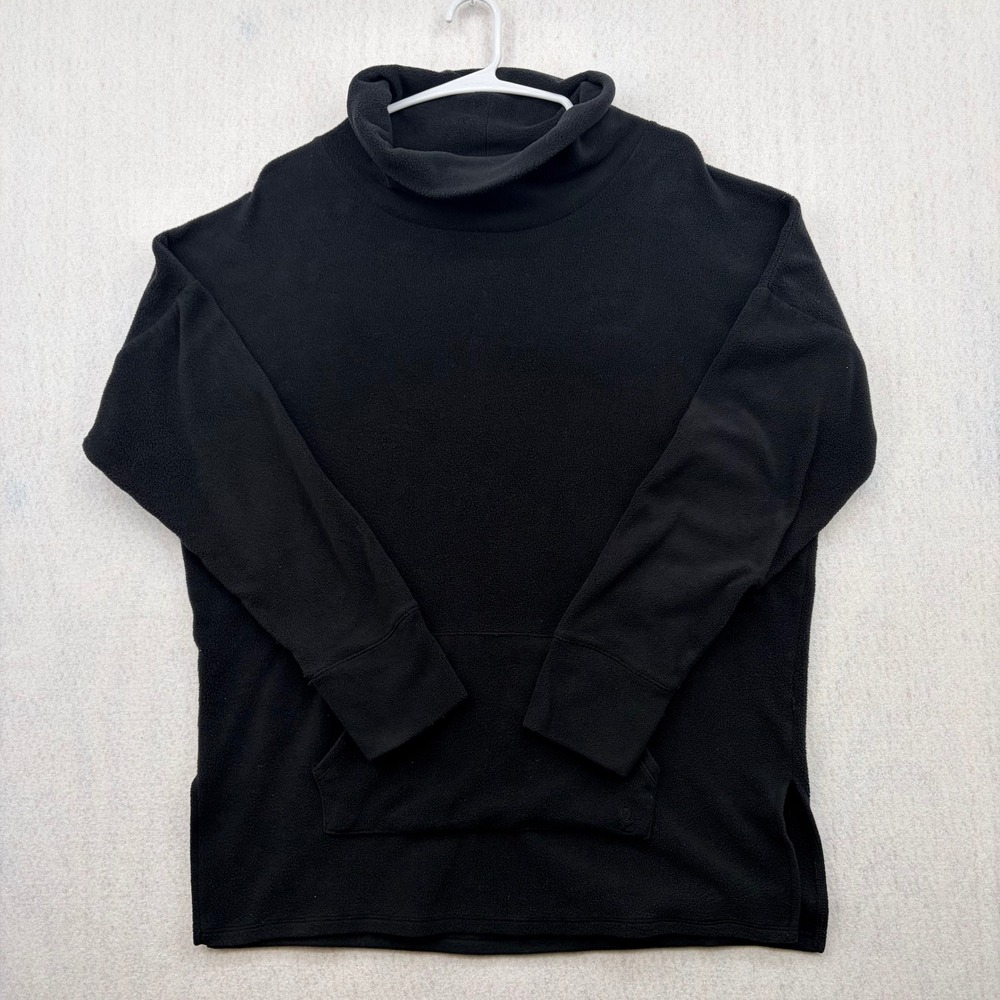 Cuddl Duds Women Black Fleecewear Cowl Neck Kangaroo Pocket Pullover Top Medium